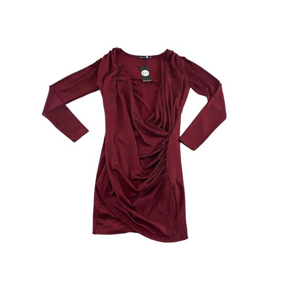 Boohoo Dresses & Skirts - NWT BooHoo Burgundy Long Sleeve Ruched Bodice Dress - 10